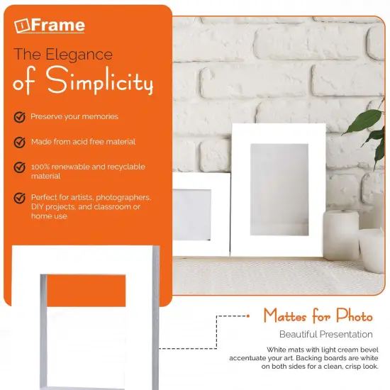 iFrame Pre-Cut White Mats with light Cream Bevel-Cut + Backing Boards + Transparent Clear Plastic Bags {3}