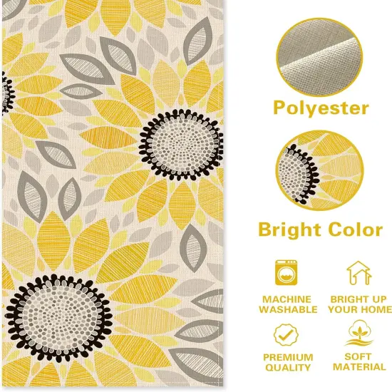 Fall Abstract Sunflower Table Runner, Autumn Flower Floral Geometry Kitchen Dining Table Decoration, Spring Summer Seasonal Burlap Indoor Outdoor Home Decor Party Supply 13 x 72 Inches {2}