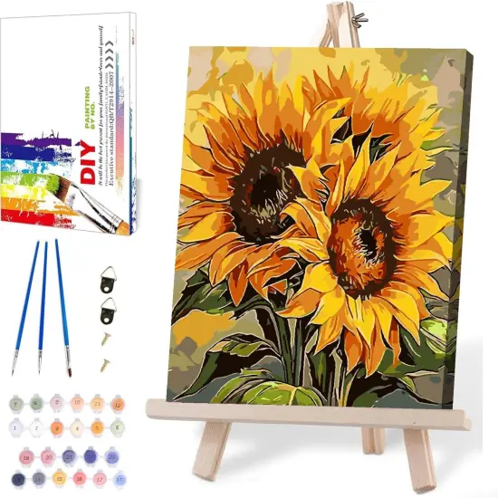 Sunflower Paint by Numbers Kit for Adults Framed,Paint by Number for Adults,Adults' Paint-by-Number Kits on Canvas with Wooden Easel for Home Wall Decor 12X16 Inch {1}