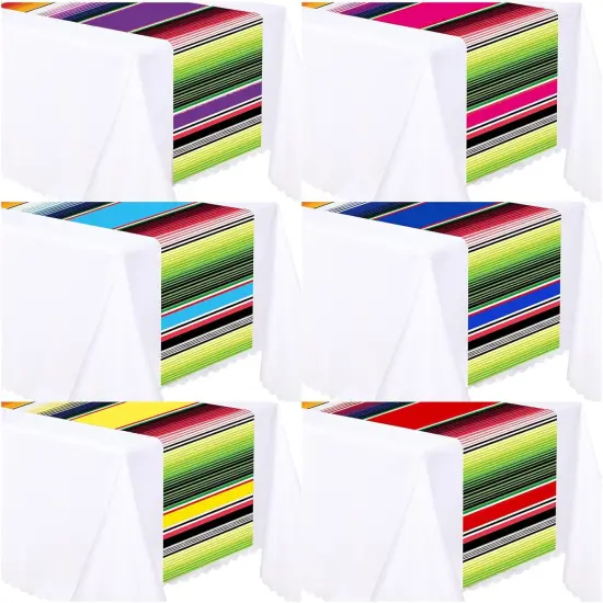 12 Pcs Cinco De Mayo 14 x 108 Inch Plastic Mexican Serape Striped Tablecloth Disposable Fiesta Decor for Cinco De Mayo Mexican Theme Birthday Party(Colorful) {1}