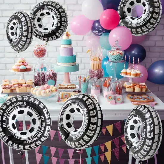 30 Inch Black Car Wheel Tire Party Balloons, Classic Large Racing Car Hot Wheels Mylar Foil Balloon For Men and Boys Racetrack Car {3}