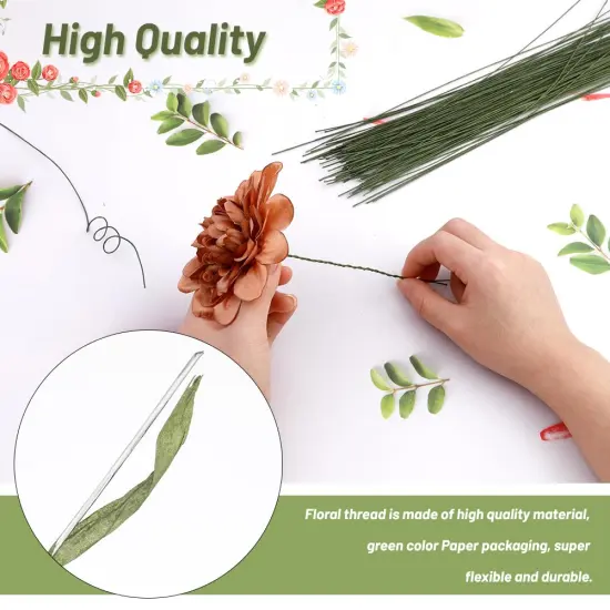 18 Gauge Green Flexible Paddle,50 Pcs Dark Green Floral Stem Wire Flower Stems Floral Paper Wrapped Wire for Crafts Flower Arrangements Flower Making {3}