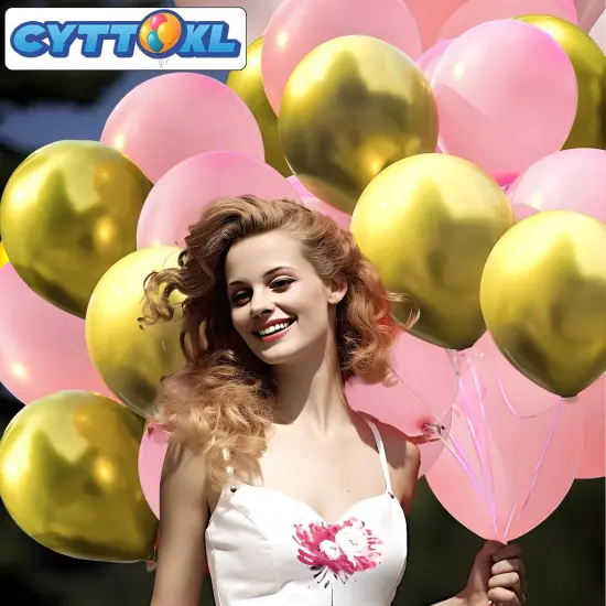 Pink and Gold Balloons 12 inch 100 Pack Matte Light Pink Matellic Gold Chrome Latex {2}