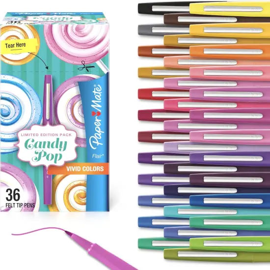 Flair Felt Tip Pens, Medium Point (0.7mm), Limited Edition Candy Pop Pack, 36 Count; Perfect for Teachers, Students, Expressive Writing, Drawing {1}