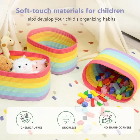 Summer Cotton Rope Storage Basket, Woven Basket for Shelves, Clothes, Toys, Towels, Books, and Laundry, Durable and Stylish, Rainbow (1 Pack) {4}