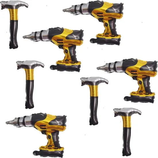 8PCS Hammer Foil Balloons Drill Mylar Balloons Inflatable Toys for Boys Kids Birthday Themed Party Decoration Father's Day Party for Dad, Husband and boy friend Birthday Party {1}