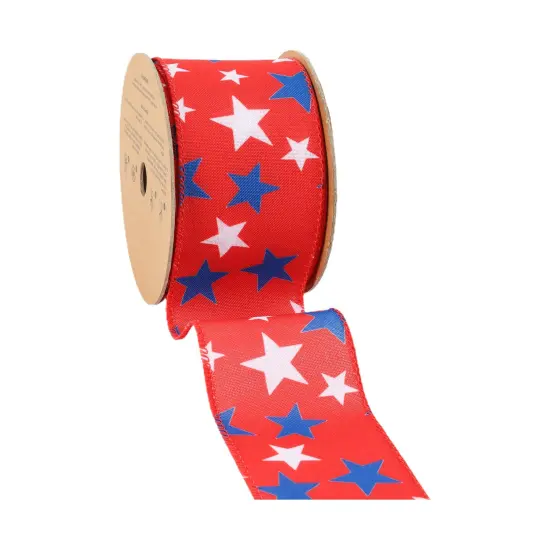 LaRibbons 2 1/2" Wired Ribbon | Red w/ White/Blue Stars | 10 Yards {3}
