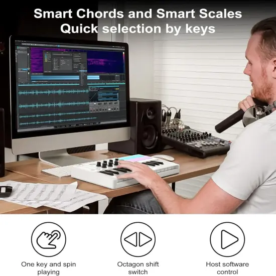 M-WAVE MIDI Keyboard Bluetooth &ndash; 25-Key Pad Controller with Drum Pads, Knobs, Software Included {6}