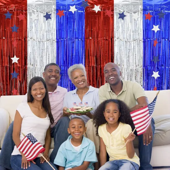 Curtain Backdrop - Thicken 2 Pack 3.2 x 8.2 FT - Red White and Blue Streamers Decorations for America Patriotic, 4th of July, Labor Day, Veterans Day Party {4}