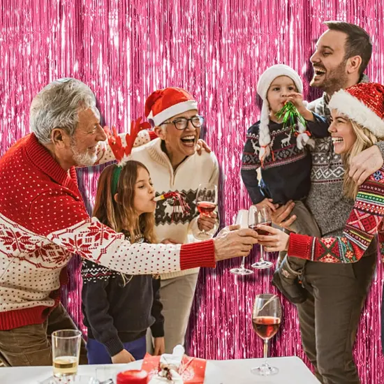 2 Pack Pink Backdrop Party Decorations Tinsel Curtain Party Backdrop Foil Fringe Birthday Decorations Photo Booth Streamer Backdrop Pink Theme Bachelorette Graduation Party Decorations {5}