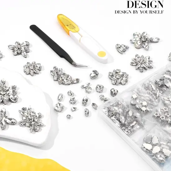 Sew on Rhinestones 205 PCS Glass Rhinestones Mixed Shapes Sew on Crystal Gems Flatback with Silver Claw for Jewelry Crafts Clothes Shoes Costume (Sliver Rhinestones) {3}