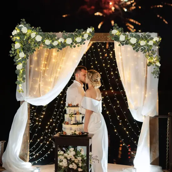 2 Pack 13.2FT Eucalyptus Garland with Lights - Spring Gypsophila Flower Garland with 24 White Roses Artificial Floral Greenery Vine for Arch Table Centerpieces Backdrop Party Wedding Decor {3}