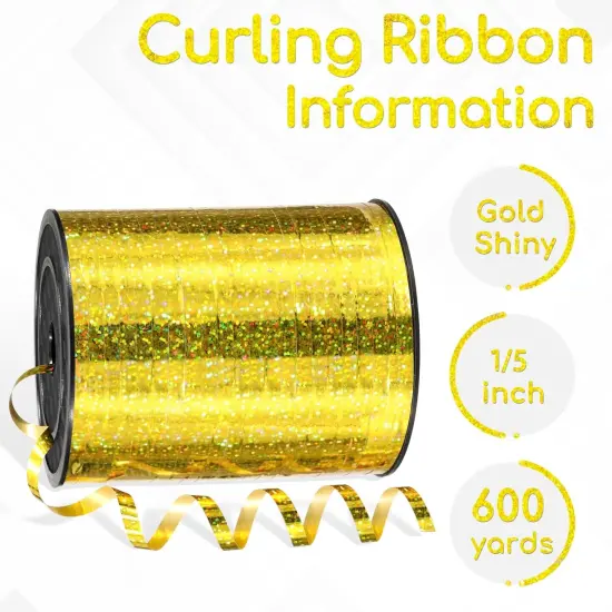 600 Yards Gold Shiny Curling Ribbon 1/5 Inch Metallic Gold Balloon String Ribbon for Gift Wrapping Birthday Party Christmas Crafts {2}