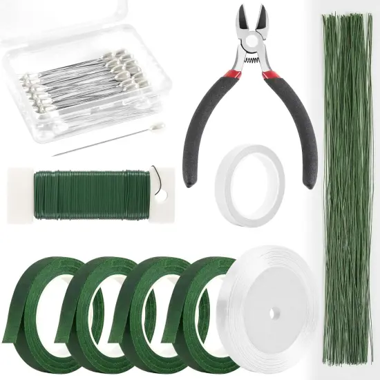 Floral Arrangement Kit with Green Floral Tape and Wire,26 Gauge Floral Stem Wire,22 Gauge Floral Wire,Boutonniere Pin for Bouquet Stem Wrap Florist. {5}