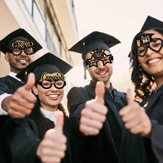 Black-Gold Graduation Party-Decorations Photo-Booth Props - 16pcs Cap 2025 Class Congrate Grad Photography Props,Senior College Favors Sunglasses Decor Supplies {3}