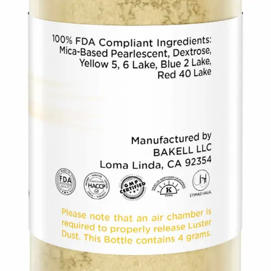 Bakell - Gold Pearl Luster Dust (4g, 1x Pump) Edible Vegan Dust & Paint for Baking, Desserts and Beverages {5}