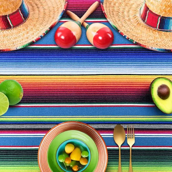 59 x 84 Inch Mexican Tablecloth Serape Blanket for Mexican Party Wedding Decorations, Large Square Cotton Fringe Table Cloth Colorful Mexican Blanket Outdoor Fiesta Table Cover Picnic (Blue) {5}