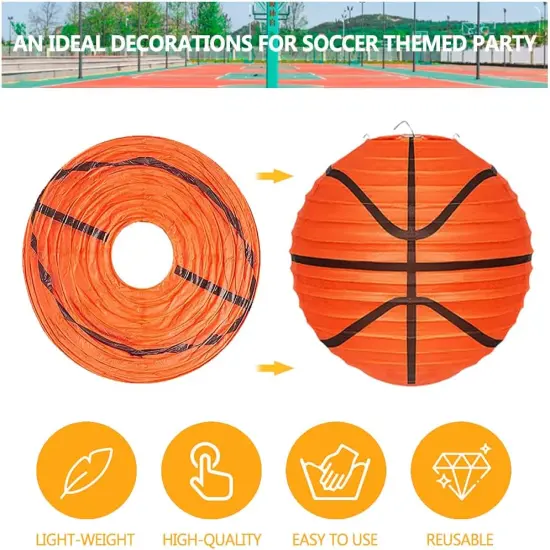 8 Pcs Basketball Paper Lanterns 8 Inch Basketball Shaped Sport Paper Lanterns Basketball Hanging Lanterns for Boys and Girls Basketball Theme Birthday Party Decorations {3}