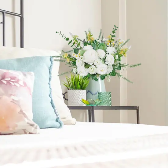 Artificial White Flowers Summer Tabletop Floral Arrangements Fake Mixed Daisy Hydrangeas Flowers {2}