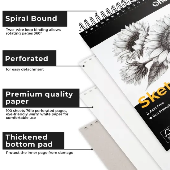 Ohuhu Sketchbook, 9" x 12" &ndash; 100 Sheets (79lb/110gsm) {4}