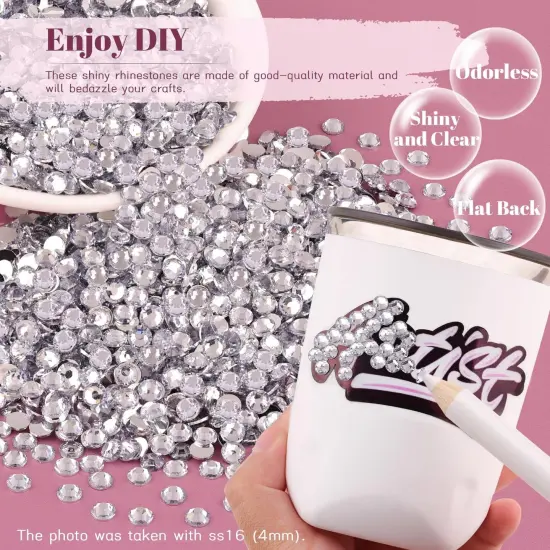 8000PCS 3mm Resin Rhinestones Bulk for Crafting (Clear), Flatback Bedazzling Crystals for Crafts DIY Nail Decoration, Gems Charms for Tumbler Shoes Clothing Fabric with Pickup Pen and Tweezers {2}