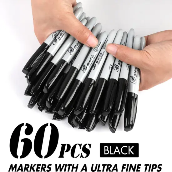 Permanent Markers, 60 Count Ultra Fine Point Black Permanent Markers, Works on paper, Plastic, Stone, Glass, Metal {2}