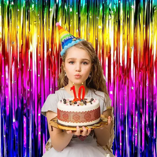 Sparkling Neon Rainbow Foil Fringe Curtain Backdrop Metallic Streamers Photo Booth Props for Birthday Bachelorette Gay Pride Day Graduation Wedding 80s 90s Disco Party Decorations- 2 Packs (3.3x6.6Ft) {3}
