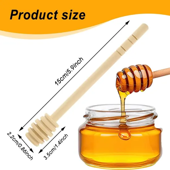 2 Pcs Wooden Honey Mixing Stirrers 6 Inch / 15cm Mini Reusable Wooden Dipper Sticks Server for Honey and Syrup Jar Dispense Drizzle Jam Honey Dippers Spoons Honeycomb Sticks {2}