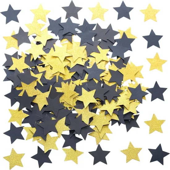 Glitter Five Stars Table Confetti Decor - Black Gold Wild One 1st Birthday Graduation Party Twinkle Stars Confetti Sequins Wedding New Years Party Confetti Sprinkles Decorations, 200pc {1}