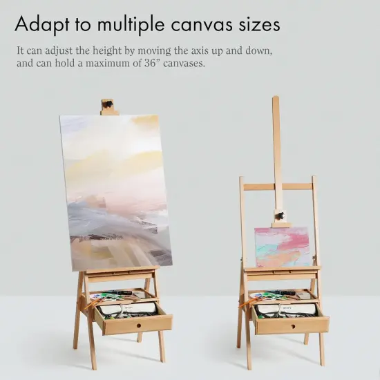 ARTIFY Large Wooden H-Frame Studio Easel with Artist Storage Drawer and Shelf, Sturdy Beechwood Canvas Holder Stand, Adjustable to 75" High {5}