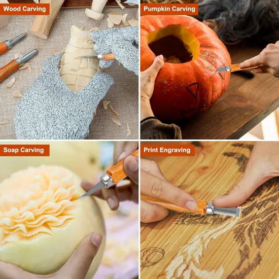 Wood Carving Tools, 7Pcs Wood Carving Knife Kit Carbon Steel, Wood Chisels Set for Pumpkins Soap Sculpture Carving DIY (5 Styles) {2}