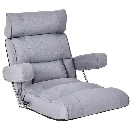 Foldable Floor Sofa Chair with 6-Position Adjustable Headrest and Metal Frame Blue {8}