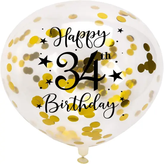 Gold 34th Confetti Latex Balloons, Woman or Man Happy 34 Years Birthday Party Balloon Decoration With Confetti {1}
