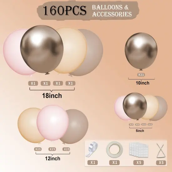 Boho Ballon Arch Kit, 160Pcs Pastel Orange Nude Brown Metallic Champagne Gold Balloons Garland for Birthday Bridal Baby Shower Wedding Party Decorations {2}