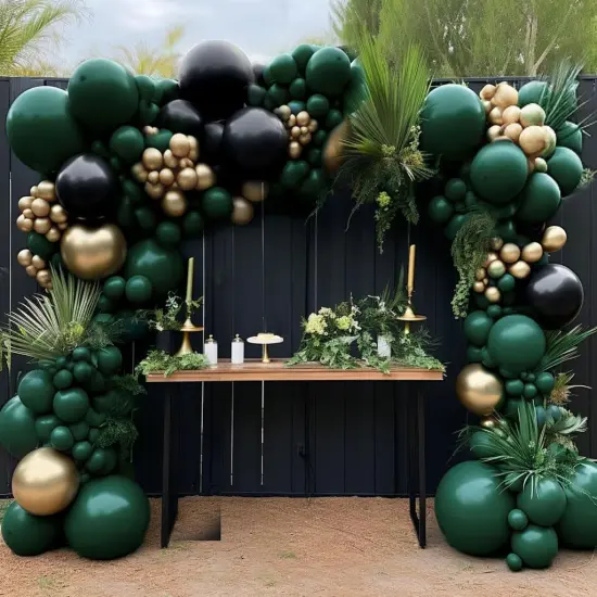 Black Green Gold Balloon Garland Double Stuffed Forest Dark Green Black Gold Balloon Arch Kit {1}