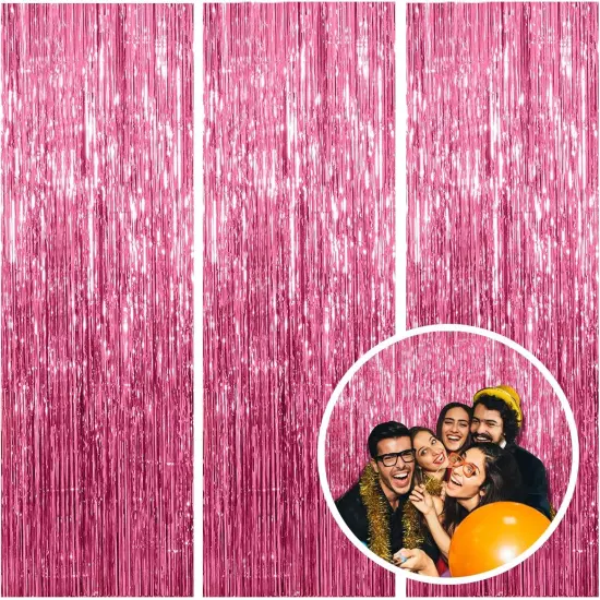 3 Pack Pink Backdrop Birthday Party Decorations Tinsel Foil Fringe Curtains Backdrop Streamer Bachelorette Christmas Graduation Wedding Princess Pink Theme Party Decorations {1}