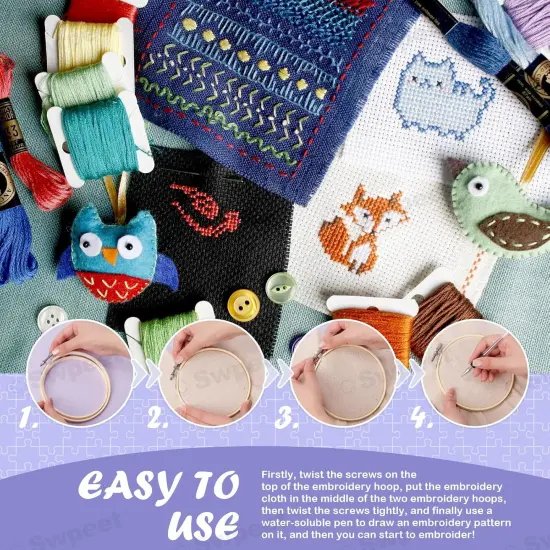 21Pcs 10 x 10 Inch Linen Needlework Fabric with Water-Soluble Pens Floss {4}