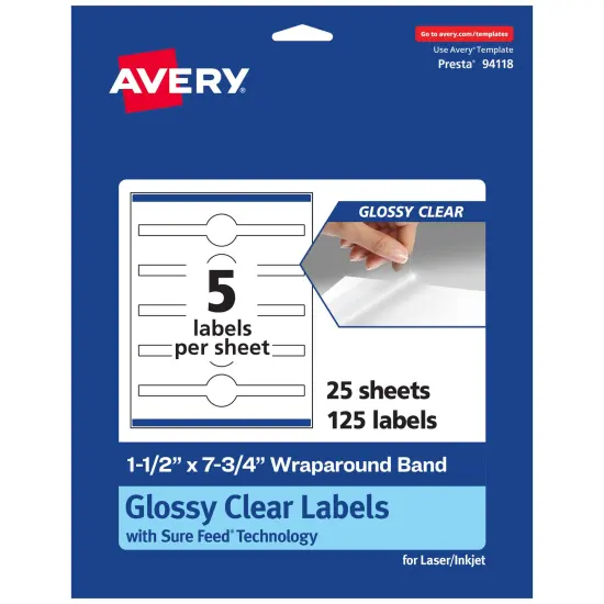 Avery Glossy Clear Wraparound Labels with Sure Feed, 1.5" x 7.75" {7}