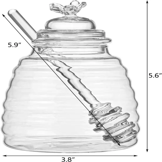 Honey Jar with Dipper and Lid, Honey Bee Pot, 17oz Glass Beehive Honey Pot for Home Kitchen {3}