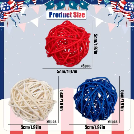 18pcs 4th of July Decorative Balls Rattan Decoration - Red Blue White Balls for Independence Day Home Decor Craft Vase Bowl Filler Table Party Supplies Decorations {3}