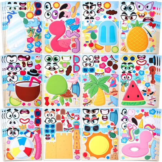 36 Pcs 9"x6" Summer Scene Make a face Stickers for Kids, Make Your Own Summer Sticker Sheets, Party Favors Kids Crafts, Goodie Bags Stuffers, Classroom Rewards {1}