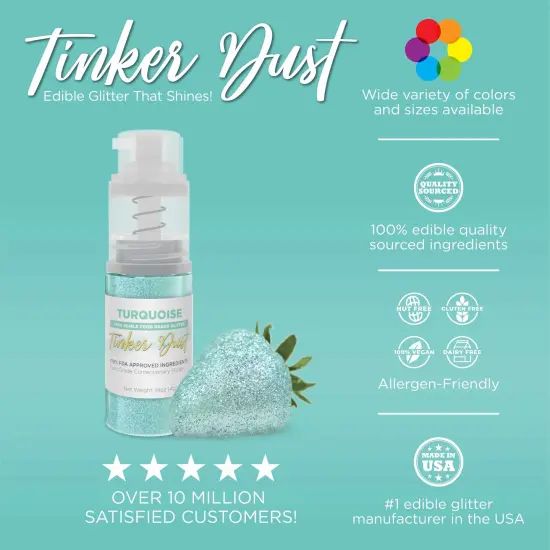Bakell - Turquoise Tinker Dust Edible Glitter (25g, 1x Spray Pump) for Food, Desserts, and Beverages! {3}