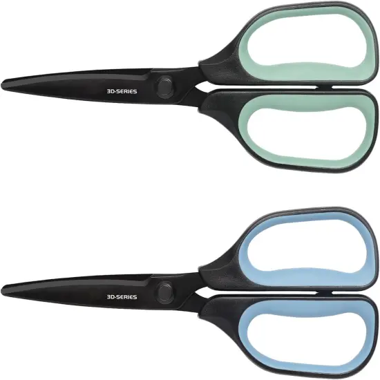 All Purpose Scissors - Comfort Grip, 3D Curved Cutting Edge, Stainless Steel Office Scissors for Sewing Fabric Home Craft School Supplies, 2-Pack (Blue, Green) {2}