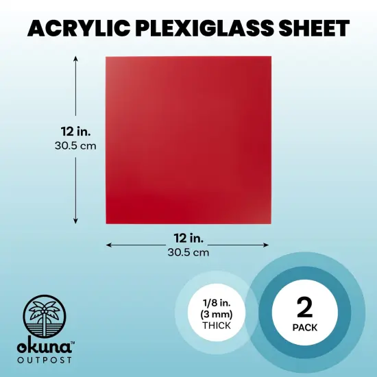 2-Pack Opaque Cast Acrylic Sheet, 1/8-Inch Thick 11.75x11.75-Inch Square Plastic Tiles for Wall Decorations, Laser Cutting, Arts and Crafts, and Custom Signs for Cafes and Boutiques (Red) {4}