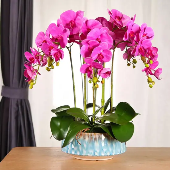 9 Heads Artificial Phalaenopsis Flowers 4 Pcs Artificial Orchid Flowers 42 inch Stem Plants for Home D&eacute;cor (Purple) {3}