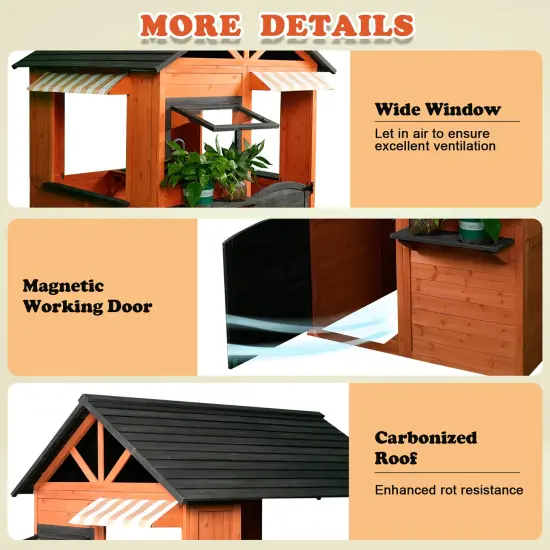 Easy Playhouse: Big Outdoor Wooden Playhouse - Working Door & Windows, Side Serving Station & Bench, Sink & Stove, Backyard Creative Toy Home, Kids 3+ {4}