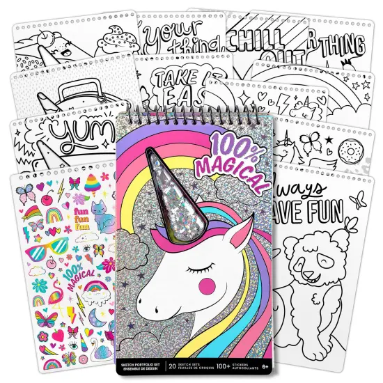 Fashion Angels: Sketch Portfolio Set - Unicorn Fantasy - 20 Page Compact Coloring & Drawing Book, 100+ Stickers, Magical Themed, Girls-Tweens-Kids 6+ {1}