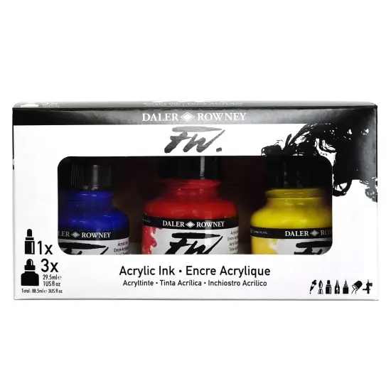 Daler-Rowney FW Acrylic Ink Set 3/Pkg-Primary {2}
