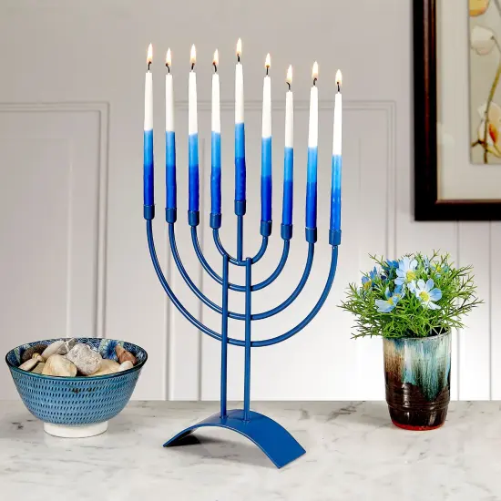 Rite Lite Traditional Steel Hanukkah Menorah - 8.75" - Slate Blue Finish {1}