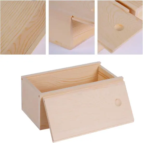2 Pack Wood Box with Sliding Lid Unfinished Wood Storage Box Blank Natural Wood Box Case Container for Gift Jewelry Box, DIY Art Craft, Hobbies, Home Storage {2}